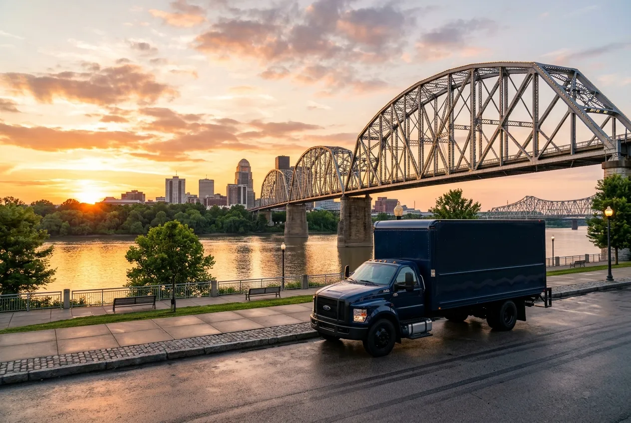 Navy delivery truck on the Louisville waterfront by the Big Four Bridge